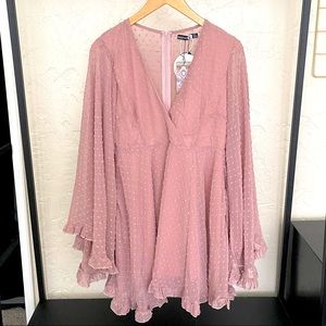 Dobby Chiffon Wide Sleeve Skater Dress